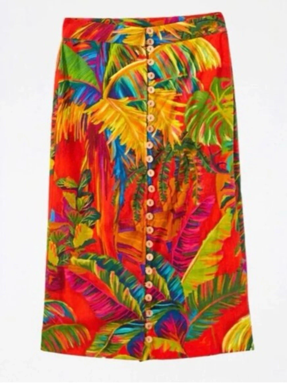 FARM Rio Urban Jungle Button Front linen blend Midi Skirt Medium